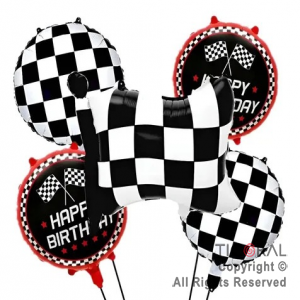 SET DE GLOBOS METALIZADO BANDERA A CUADROS 5 UNIDADES